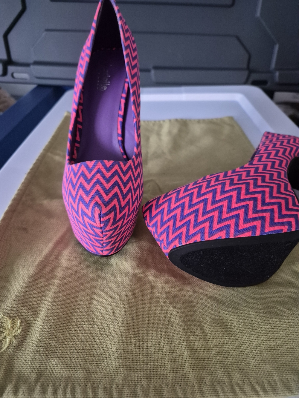 Charlotte Russe Pink and Purple Chevron Platform Pumps
